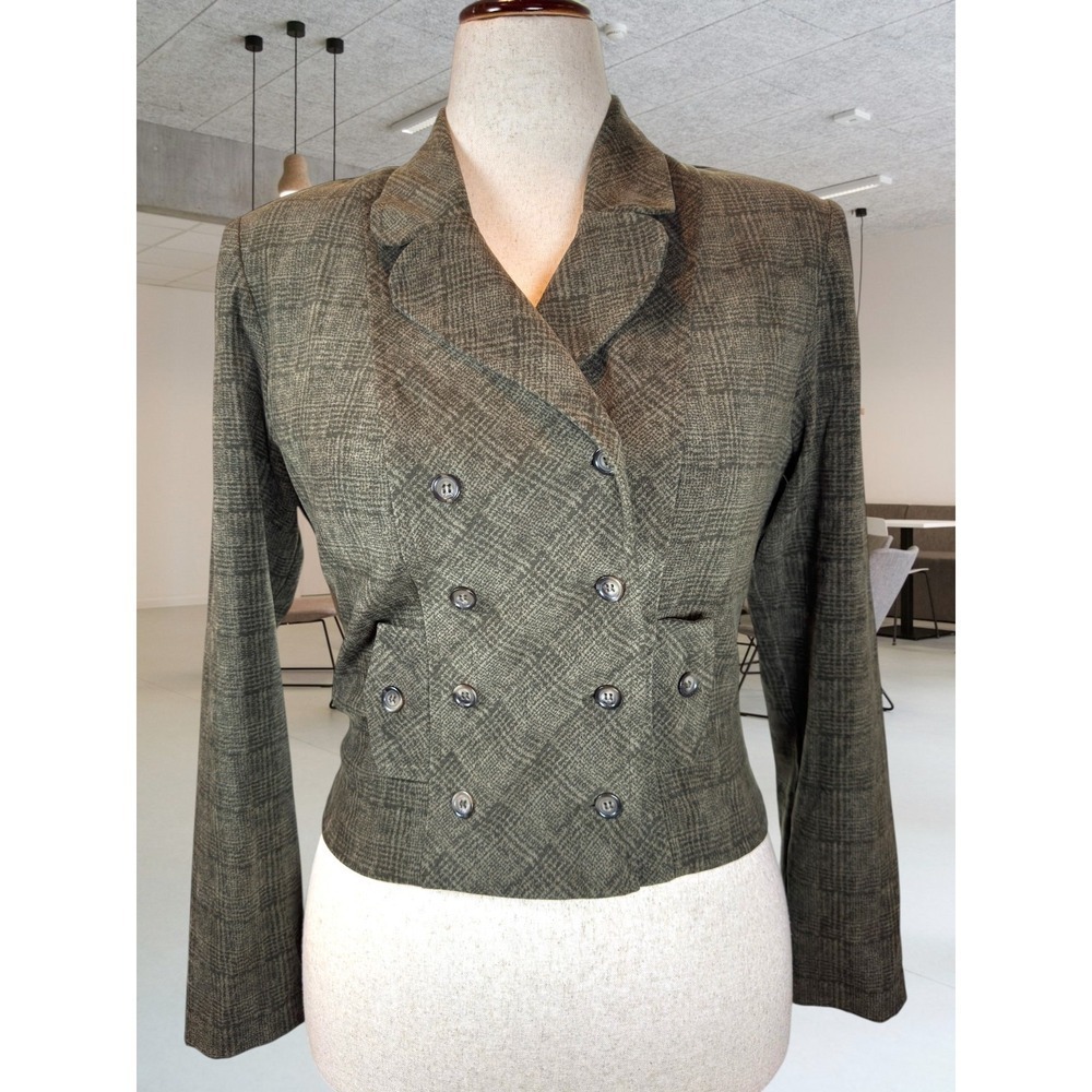 VTG Casual Corner Double Breasted Blazer Womens 8 Prince of Wales Check Cropped